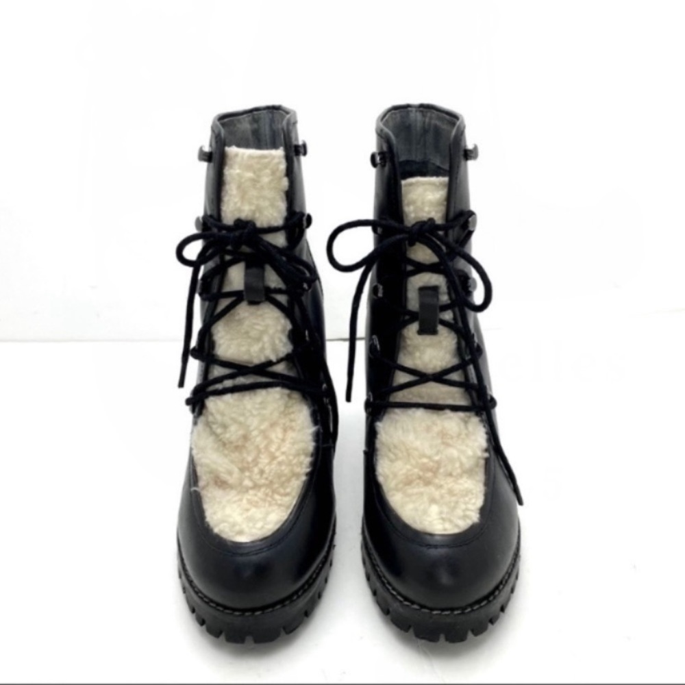 Seychelles Theater Sherpa Fur Leather Lace up Chunky Heel Hiker Boot BK Sz 8.5 - Picture 2 of 10